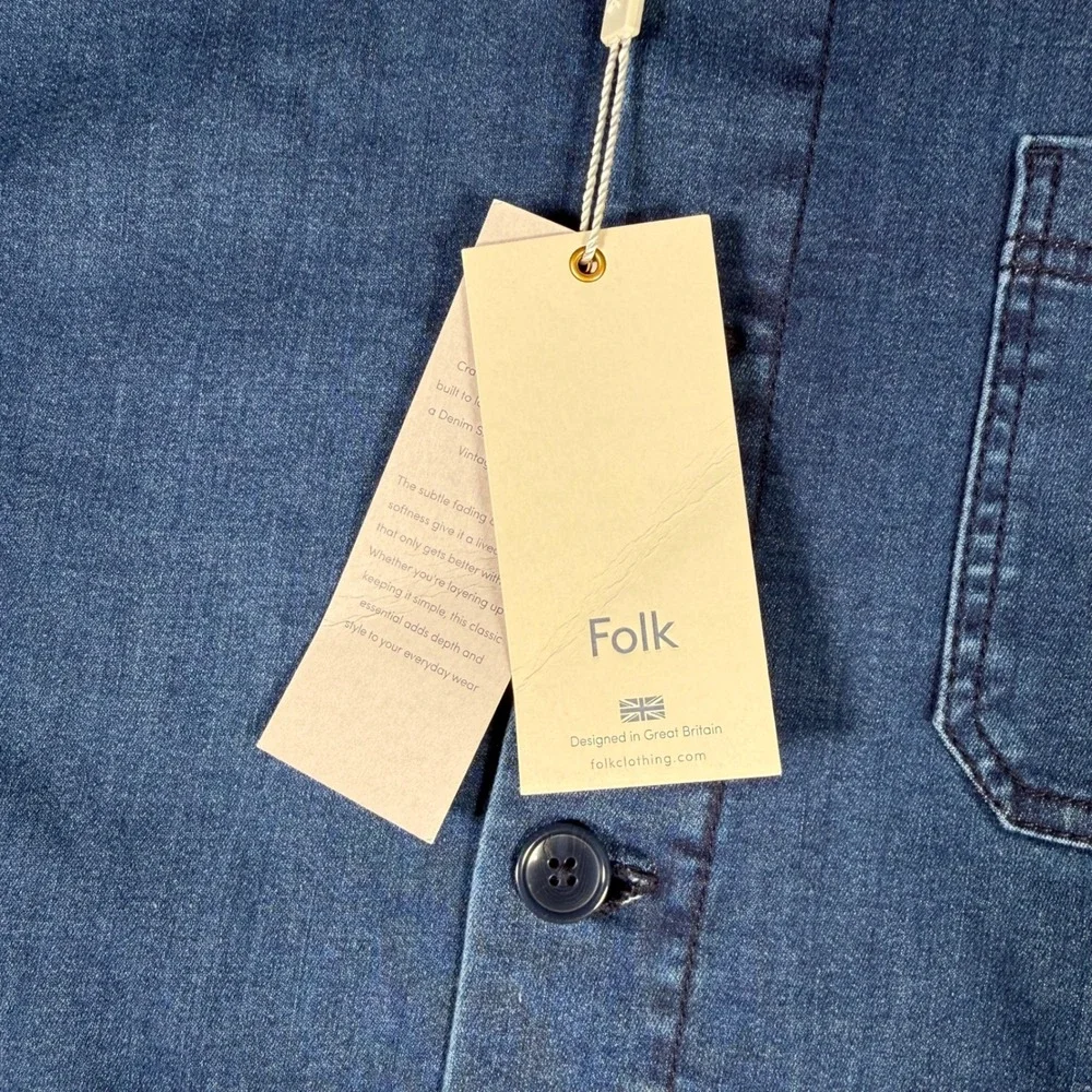 NWT Folk Nelson Men's L Denim Chore Jacket Blue Corduroy Collar Workwear Coat